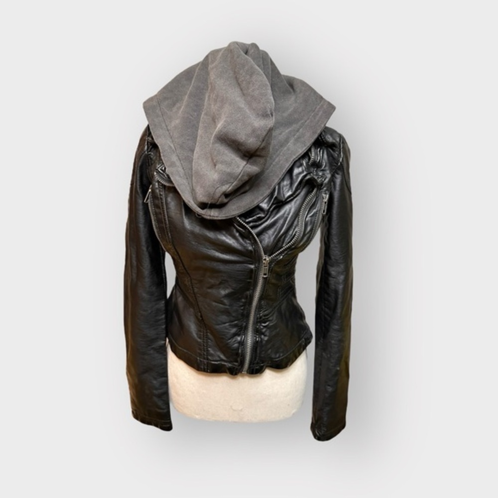 Women’s 0 XS We The Free People Black Vegan Leather Moto Jacket Removable Hood